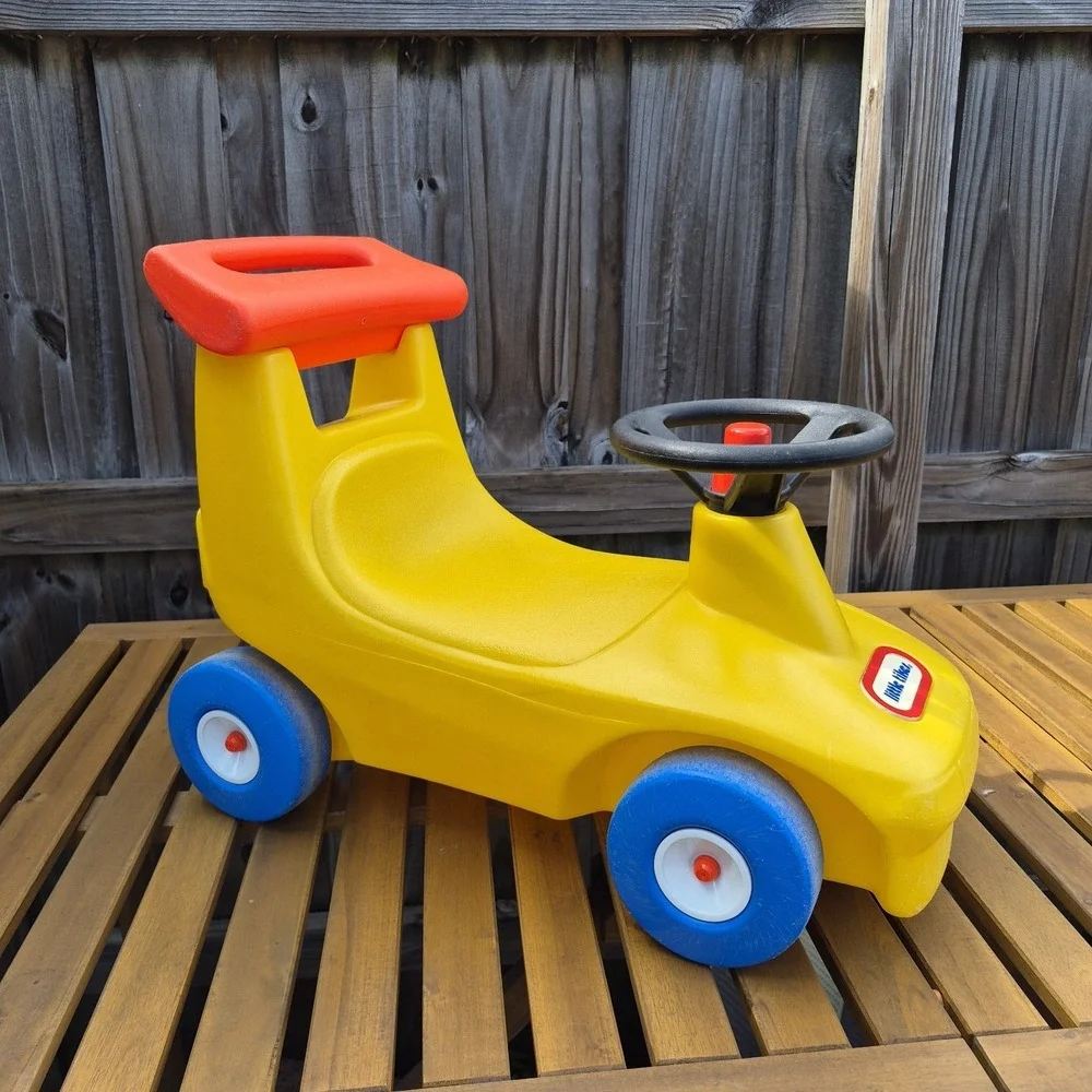 Vintage Little Tikes yellow race car Ride On Push Toy Roadster Made In USA